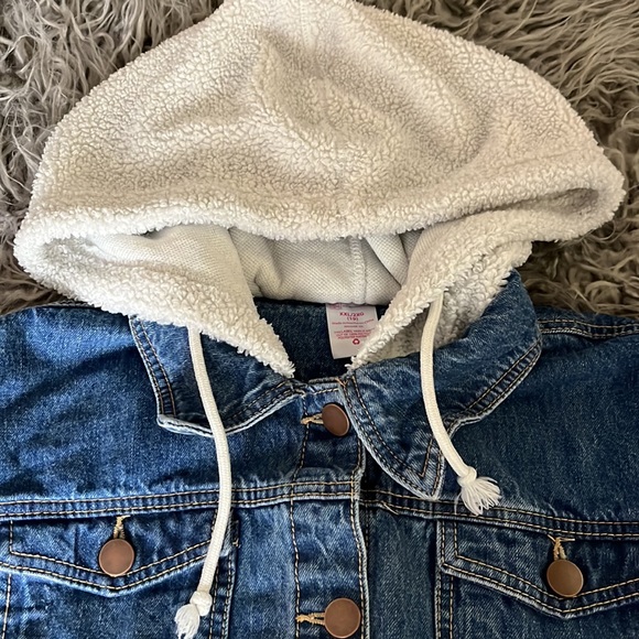 Teddy Sherpa jean jacket XXL white faux fur blue denim button front coat boxyfit - Picture 3 of 10